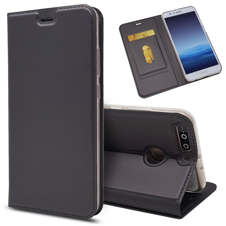 Magnetic Leather Card Holder Stand Case for Huawei Honor 8 Pro / Honor V9 - Black-1