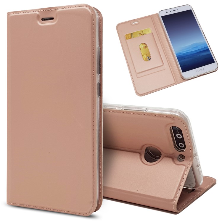 Magnetic Leather Card Holder Stand Cover for Huawei Honor 8 Pro / Honor V9 - Rose Gold-1