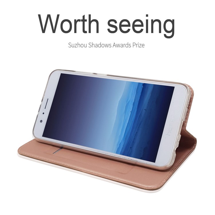 Magnetic Leather Card Holder Stand Cover for Huawei Honor 8 Pro / Honor V9 - Rose Gold-4