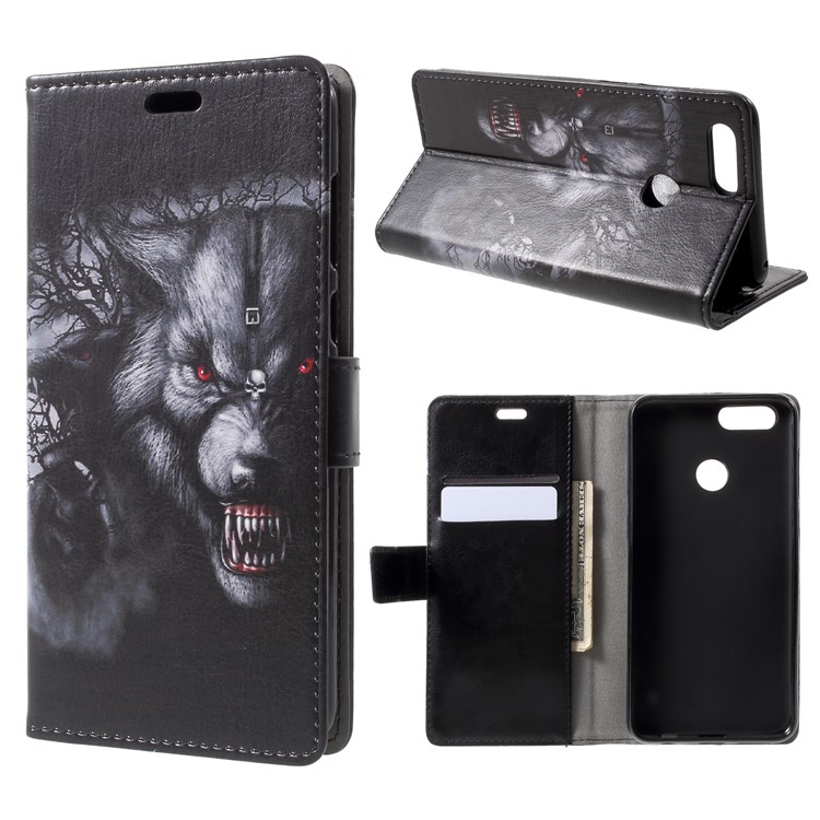 Pattern Printing Wallet Stand Leather Case for Huawei Honor 7X - Fierce Wolf-1