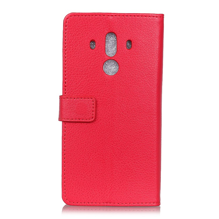 Litchi Skin Magnetic Leather Wallet Case for Huawei Mate 10 Pro - Red-3