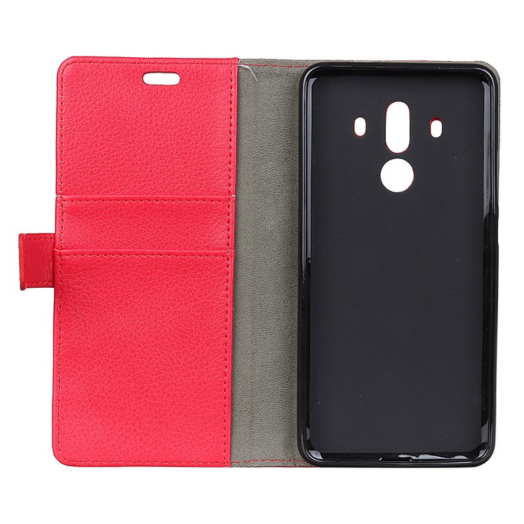 Litchi Skin Magnetic Leather Wallet Case for Huawei Mate 10 Pro - Red-5