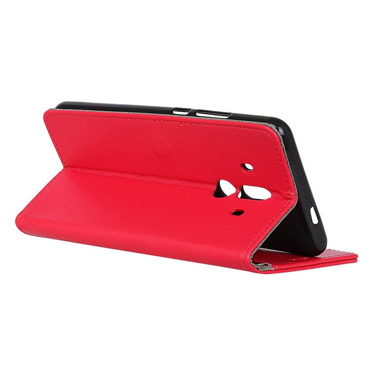 Litchi Skin Magnetic Leather Wallet Case for Huawei Mate 10 Pro - Red-6