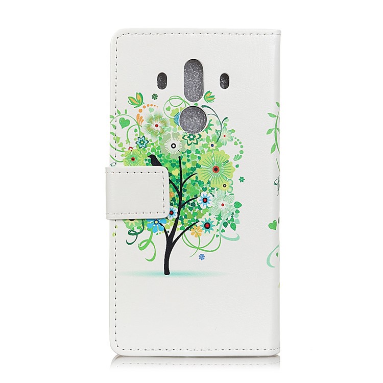 Patterned Leather Phone Cover with Stand for Huawei Mate 10 Pro - Green Flowers Tree Birdcage-3