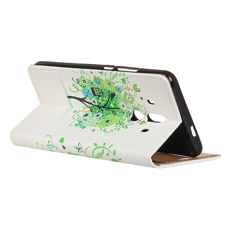Patterned Leather Phone Cover with Stand for Huawei Mate 10 Pro - Green Flowers Tree Birdcage-4