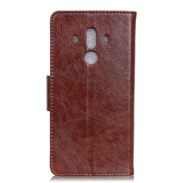 Textured Split Leather Wallet Cell Phone Cover for Huawei Mate 10 Pro - Brown-3