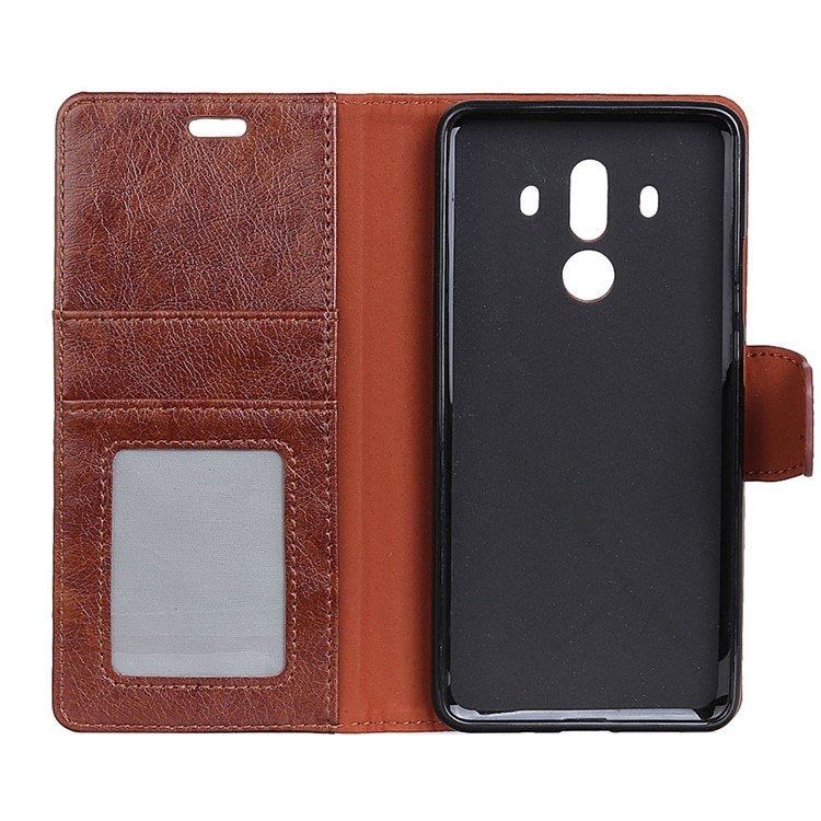 Textured Split Leather Wallet Cell Phone Cover for Huawei Mate 10 Pro - Brown-5