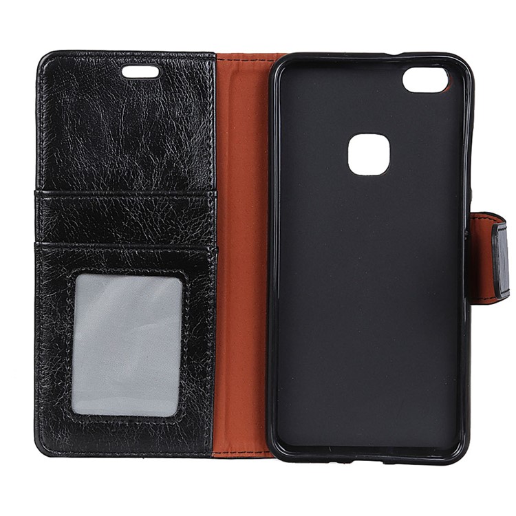 Textured Split Leather Stand Phone Case for Huawei P10 Lite - Black-5
