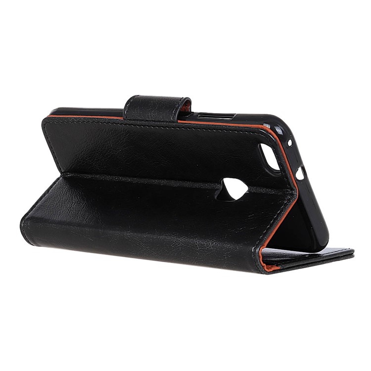 Textured Split Leather Stand Phone Case for Huawei P10 Lite - Black-6
