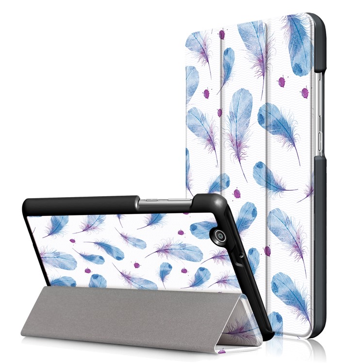 Tri-fold Patterned Stand Leather Protective Case for Huawei MediaPad T3 7.0 3G - Feathers-1