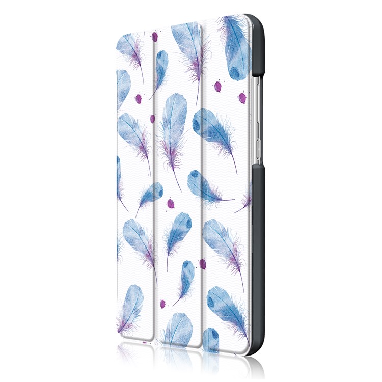 Tri-fold Patterned Stand Leather Protective Case for Huawei MediaPad T3 7.0 3G - Feathers-4