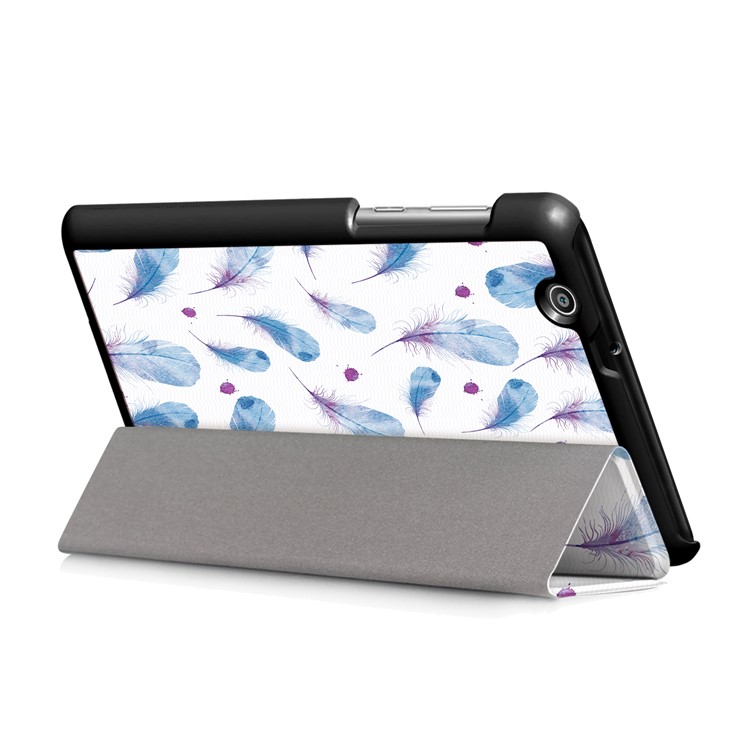 Tri-fold Patterned Stand Leather Protective Case for Huawei MediaPad T3 7.0 3G - Feathers-5