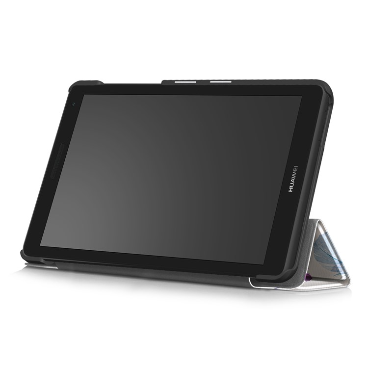 Tri-fold Patterned Stand Leather Protective Case for Huawei MediaPad T3 7.0 3G - Feathers-6