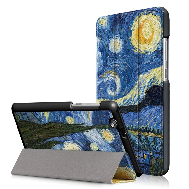 Patterned Tri-fold Stand Leather Protective Cover for Huawei MediaPad T3 7.0 3G - Starry Night Oil Painting-1
