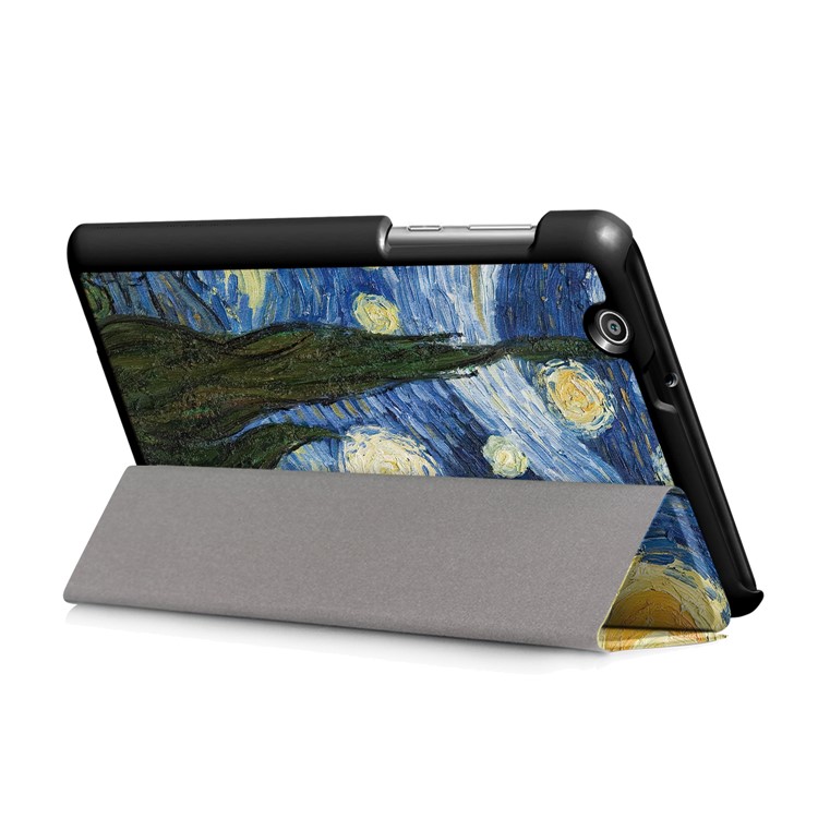 Patterned Tri-fold Stand Leather Protective Cover for Huawei MediaPad T3 7.0 3G - Starry Night Oil Painting-5