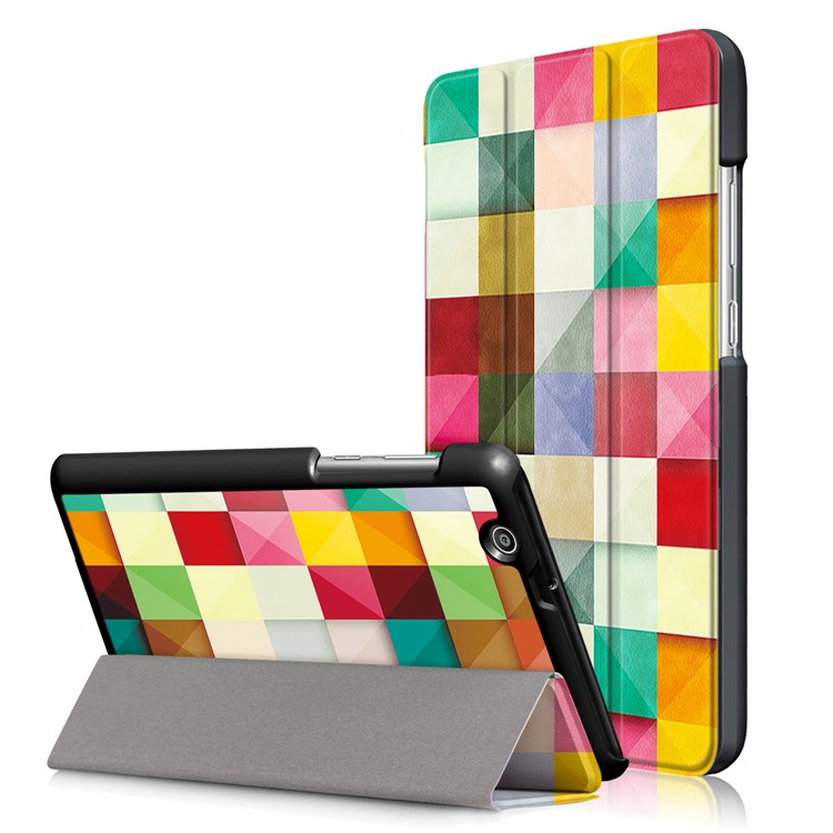 Pattern Printing Leather Case with Tri-fold Stand for Huawei MediaPad T3 7.0 3G - Colorful Triangles Grids-1