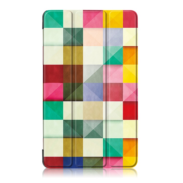 Pattern Printing Leather Case with Tri-fold Stand for Huawei MediaPad T3 7.0 3G - Colorful Triangles Grids-2