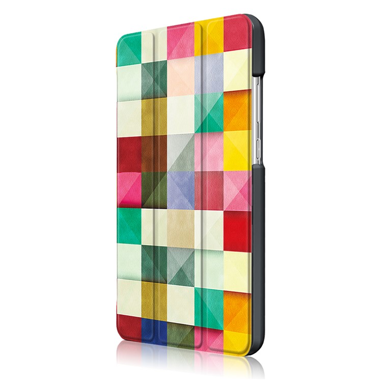 Pattern Printing Leather Case with Tri-fold Stand for Huawei MediaPad T3 7.0 3G - Colorful Triangles Grids-4