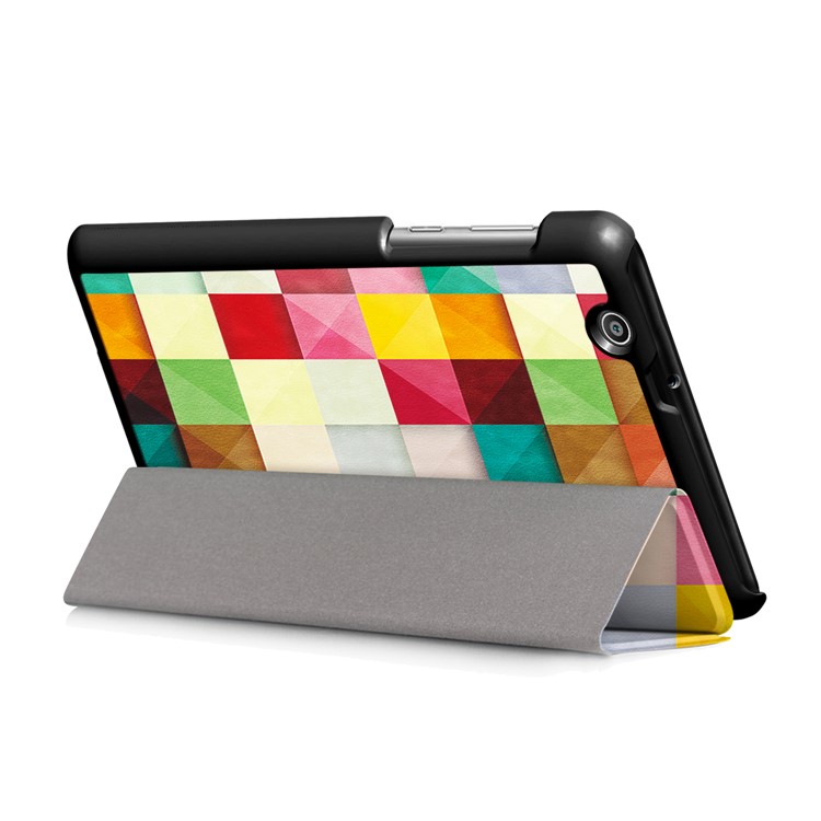 Pattern Printing Leather Case with Tri-fold Stand for Huawei MediaPad T3 7.0 3G - Colorful Triangles Grids-5