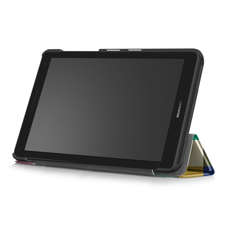 Pattern Printing Leather Case with Tri-fold Stand for Huawei MediaPad T3 7.0 3G - Colorful Triangles Grids-6