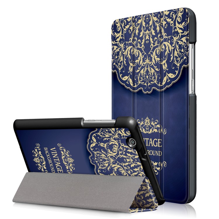 For Huawei MediaPad T3 7.0 3G Pattern Printing Tri-fold Stand Leather Case Shell - Vintage Background Pattern-1