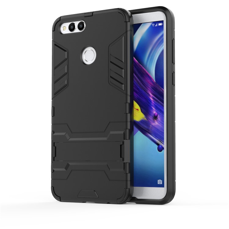 Cool Guard Plastic TPU Hybrid Back Case Com Kickstand For Huawei Honor 7x - Preto