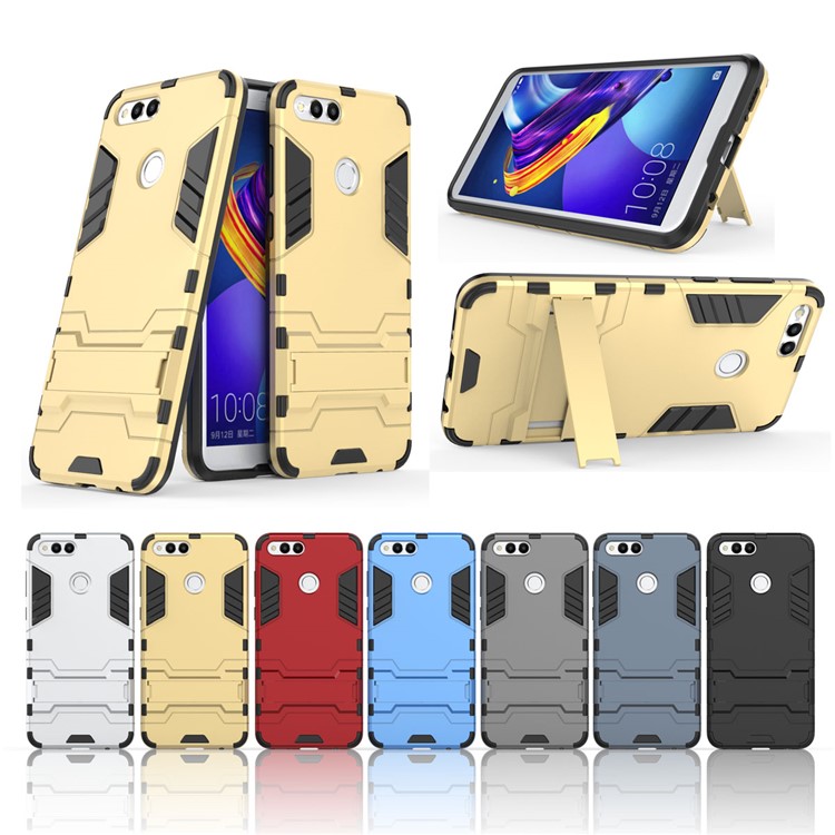 Cool Guard Plastic TPU Hybrid Back Case with Kickstand for Huawei Honor 7X - Black-3