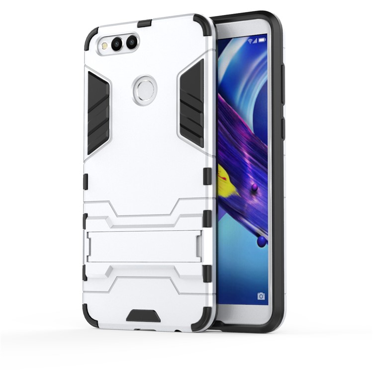 Cool Guard Plastic TPU Hybrid Back Cover with Kickstand for Huawei Honor 7X - Silver-2