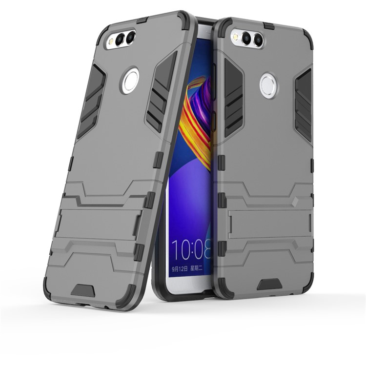 Cool Guard Plastic TPU Hybrid Back Shell with Kickstand for Huawei Honor 7X - Grey-1