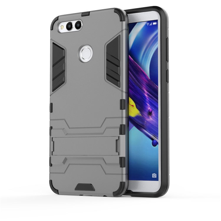 Cool Guard Plastic TPU Hybrid Back Shell with Kickstand for Huawei Honor 7X - Grey-2