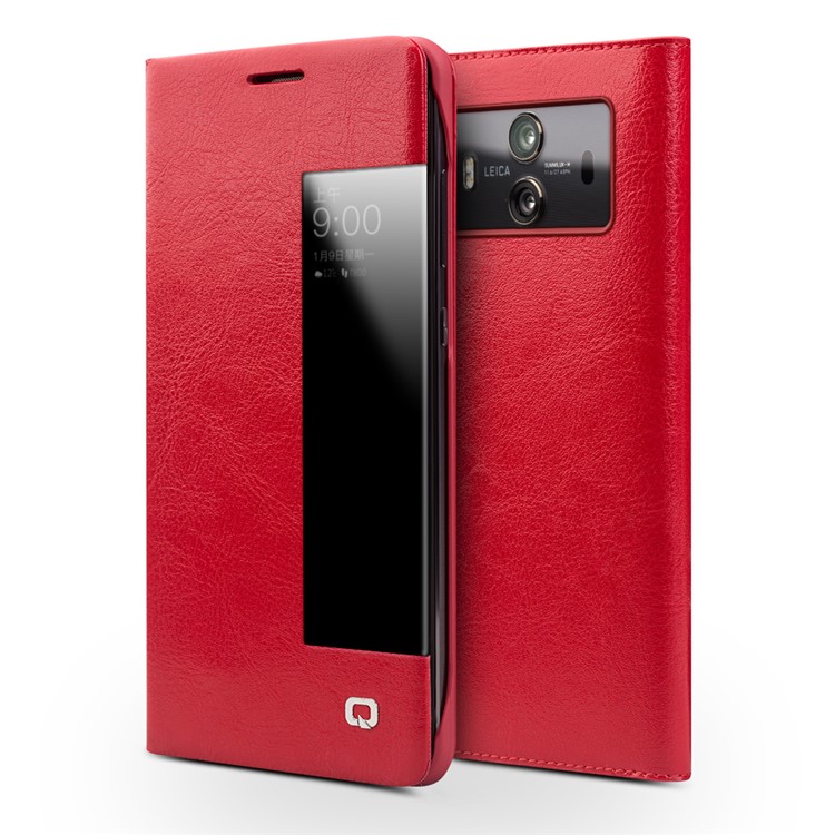 QIALINO View Window Smart Genuine Leather Flip Case for Huawei Mate 10 - Red-1