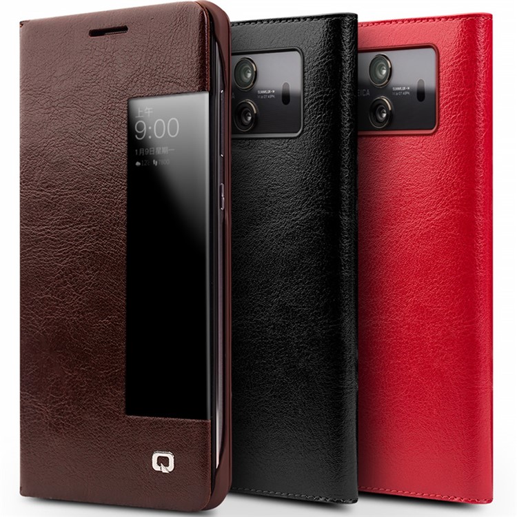 QIALINO View Window Smart Genuine Leather Flip Case for Huawei Mate 10 - Red-5