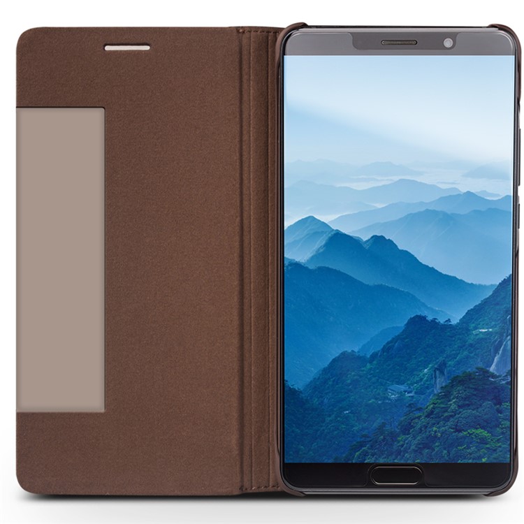 QIALINO Smart View Window Genuine Leather Phone Case for Huawei Mate 10 - Brown-3