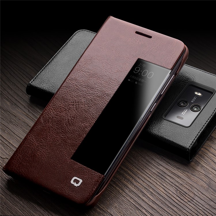QIALINO Smart View Window Genuine Leather Phone Case for Huawei Mate 10 - Brown-6