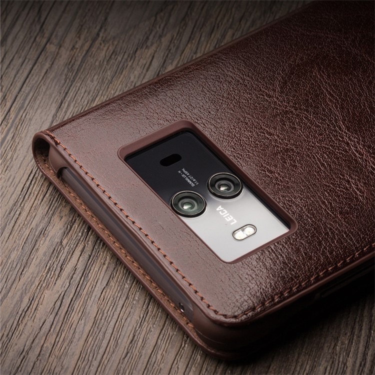 QIALINO Smart View Window Genuine Leather Phone Case for Huawei Mate 10 - Brown-7