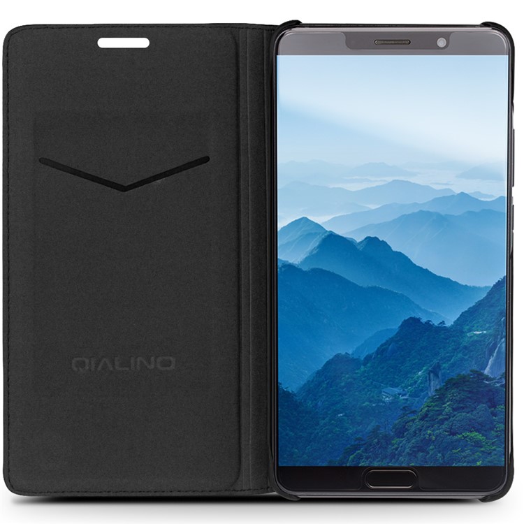 QIALINO Classic Genuine Cowhide Leather Phone Smart Case for Huawei Mate 10 - Black-4