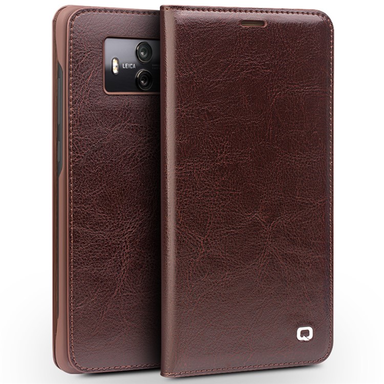 QIALINO for Huawei Mate 10 Classic Business Genuine Cowhide Leather Card Holder Case - Brown-1