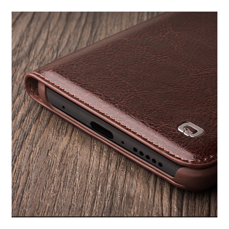 QIALINO for Huawei Mate 10 Classic Business Genuine Cowhide Leather Card Holder Case - Brown-10