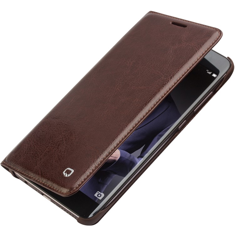 QIALINO for Huawei Mate 10 Classic Business Genuine Cowhide Leather Card Holder Case - Brown-2