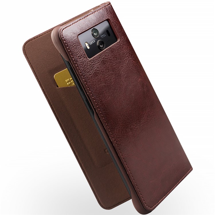 QIALINO for Huawei Mate 10 Classic Business Genuine Cowhide Leather Card Holder Case - Brown-3