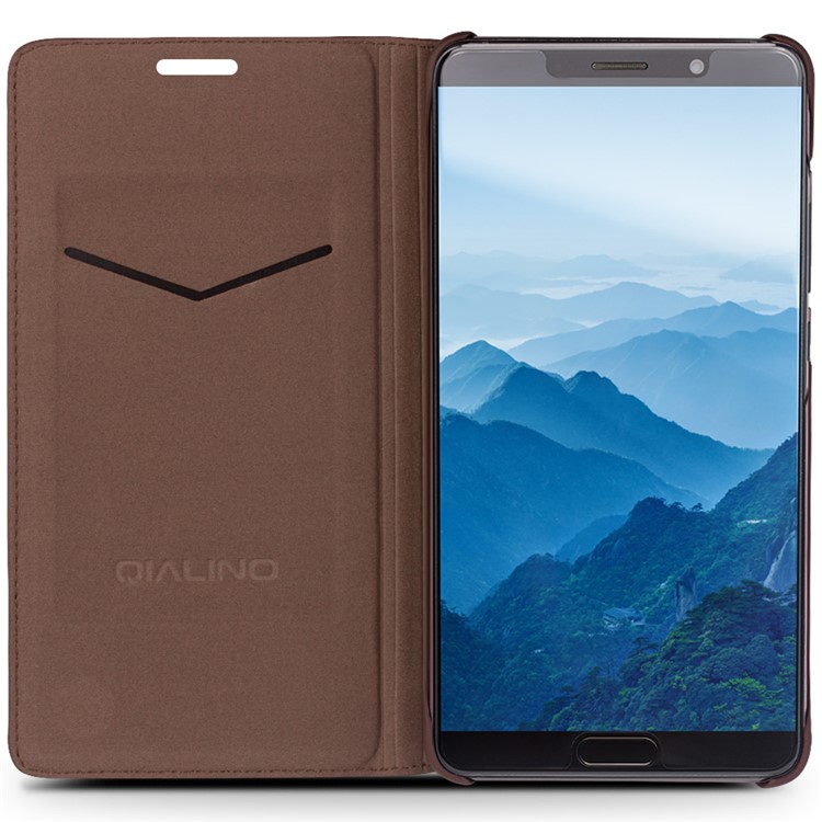 QIALINO for Huawei Mate 10 Classic Business Genuine Cowhide Leather Card Holder Case - Brown-4