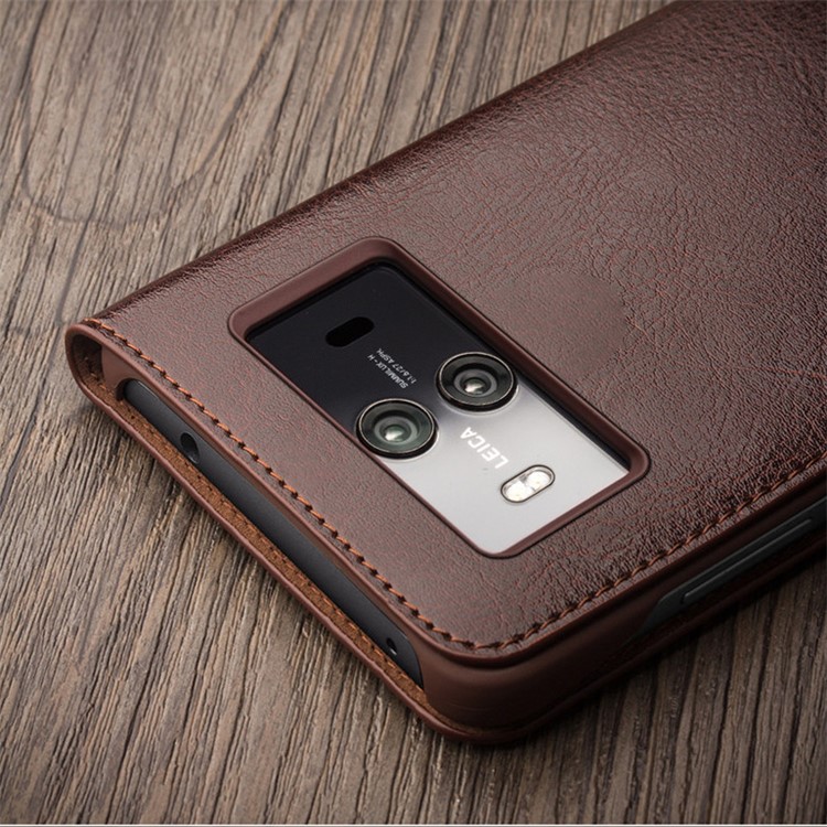 QIALINO for Huawei Mate 10 Classic Business Genuine Cowhide Leather Card Holder Case - Brown-8