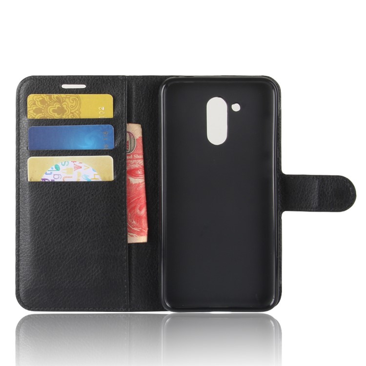 Litchi Skin PU Leather Wallet Stand Phone Case for Huawei Honor V9 Play - Black-3
