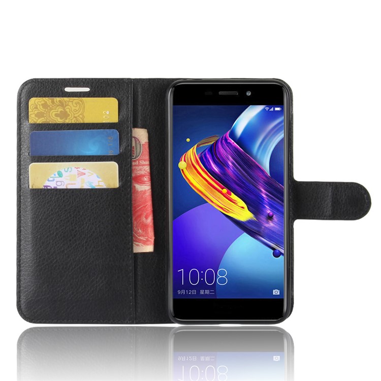 Litchi Skin PU Leather Wallet Stand Phone Case for Huawei Honor V9 Play - Black-4