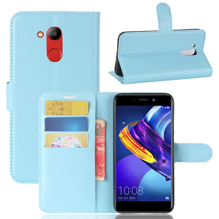 Litchi Skin PU Leather Folio Flip Wallet Mobile Case for Huawei Honor 6C Pro / V9 Play - Blue-1