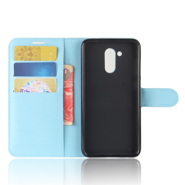 Litchi Skin PU Leather Folio Flip Wallet Mobile Case for Huawei Honor 6C Pro / V9 Play - Blue-3