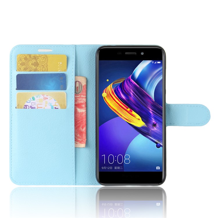 Litchi Skin PU Leather Folio Flip Wallet Mobile Case for Huawei Honor 6C Pro / V9 Play - Blue-4