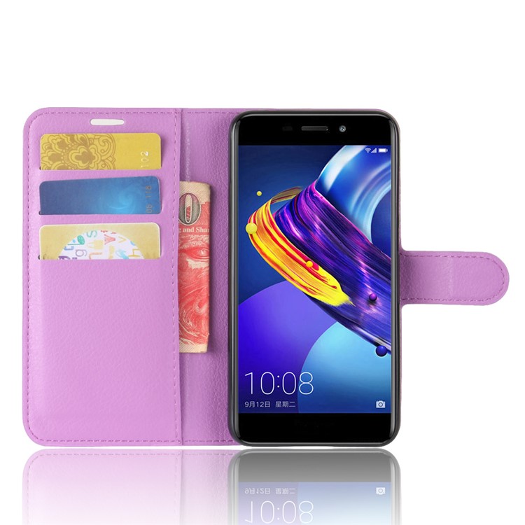 Litchi Skin Wallet Leather Flip Stand Mobile Cover for Huawei Honor 6C Pro / V9 Play - Purple-4