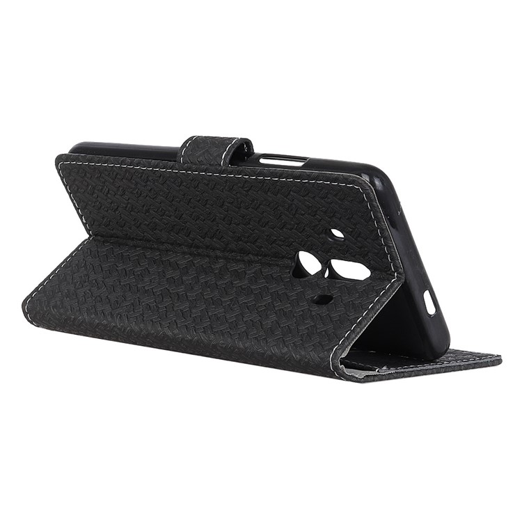 Woven Texture Wallet Magnetic Leather Phone Case with Stand for Huawei Mate 10 Pro - Black-4