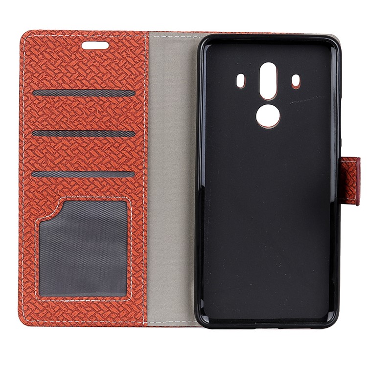 Woven Texture Wallet PU Leather Phone Protection Case with Stand for Huawei Mate 10 Pro - Brown-3